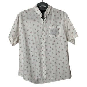 Impatient Wolves Mens Sz XXL White Short Sleeve Button Front Shirt Cherry Print